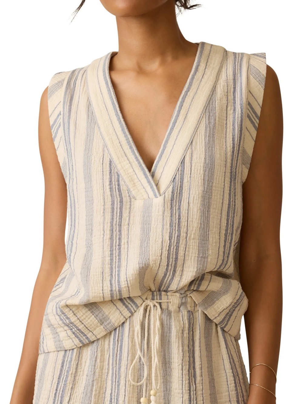 Faherty Dune Aqua Stripe Popover Sleeveless Top